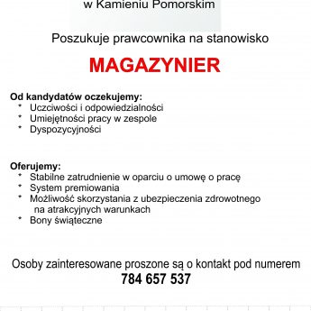 Zatrudnie na stanowisko Magazynier