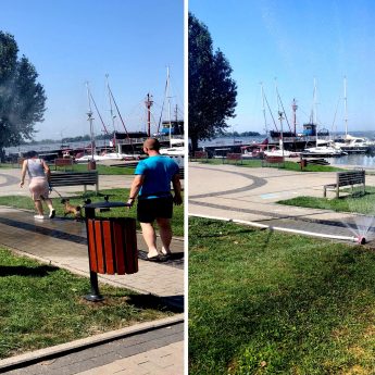 Upały dają się we znaki. Przed mariną stanęła kurtyna wodna