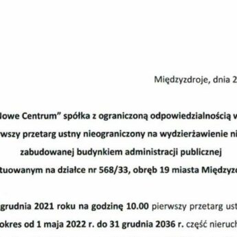 Spółka Nowe Centrum ogłasza przetarg na wydzierżawienie nieruchomości publicznej