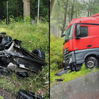 Zderzenie osobówki z tirem. "Trójka" całkowicie zablokowana