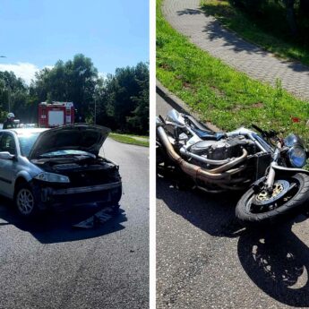 Zderzenie motocykla z osobówką. Jedna osoba poszkodowana