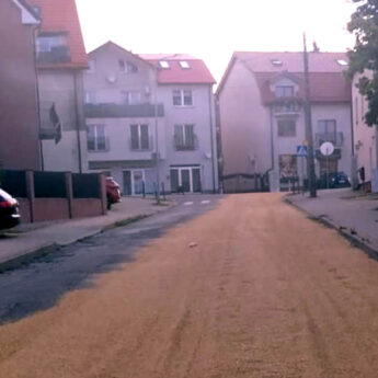 Ścieżka ze zboża przez miasto. Pracownicy usuwają skutki porannego incydentu transportowego