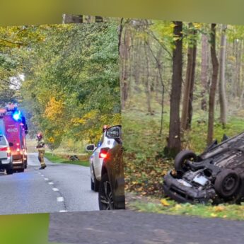 Wypadek przed Dobropolem. Samochód osobowy wypadł z drogi