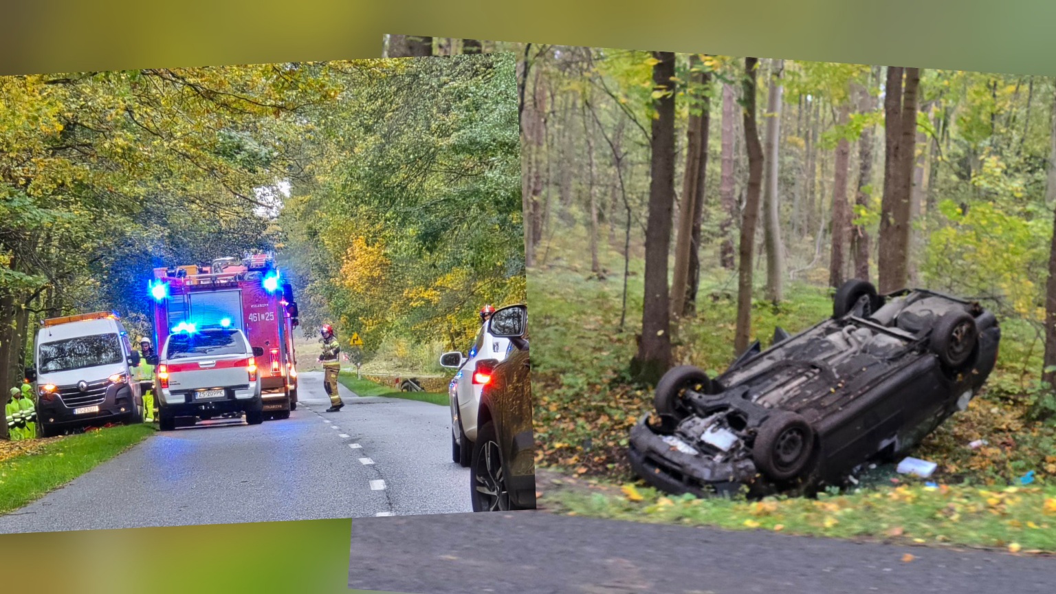 Wypadek przed Dobropolem. Samochód osobowy wypadł z drogi
