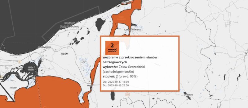 Silny wiatr podnosi poziom wody. Ostrzeżenie IMGW dla Kamienia Pomorskiego, Wolina i Dziwnowa