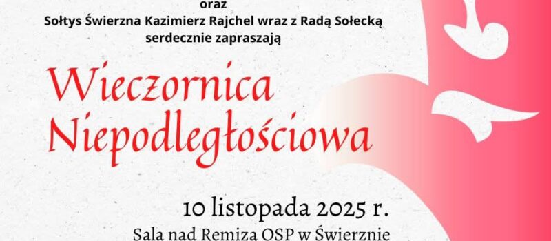 Wójt Gminy Świerzno zaprasza na Wieczornicę Niepodległościową