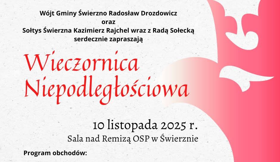 Wójt Gminy Świerzno zaprasza na Wieczornicę Niepodległościową
