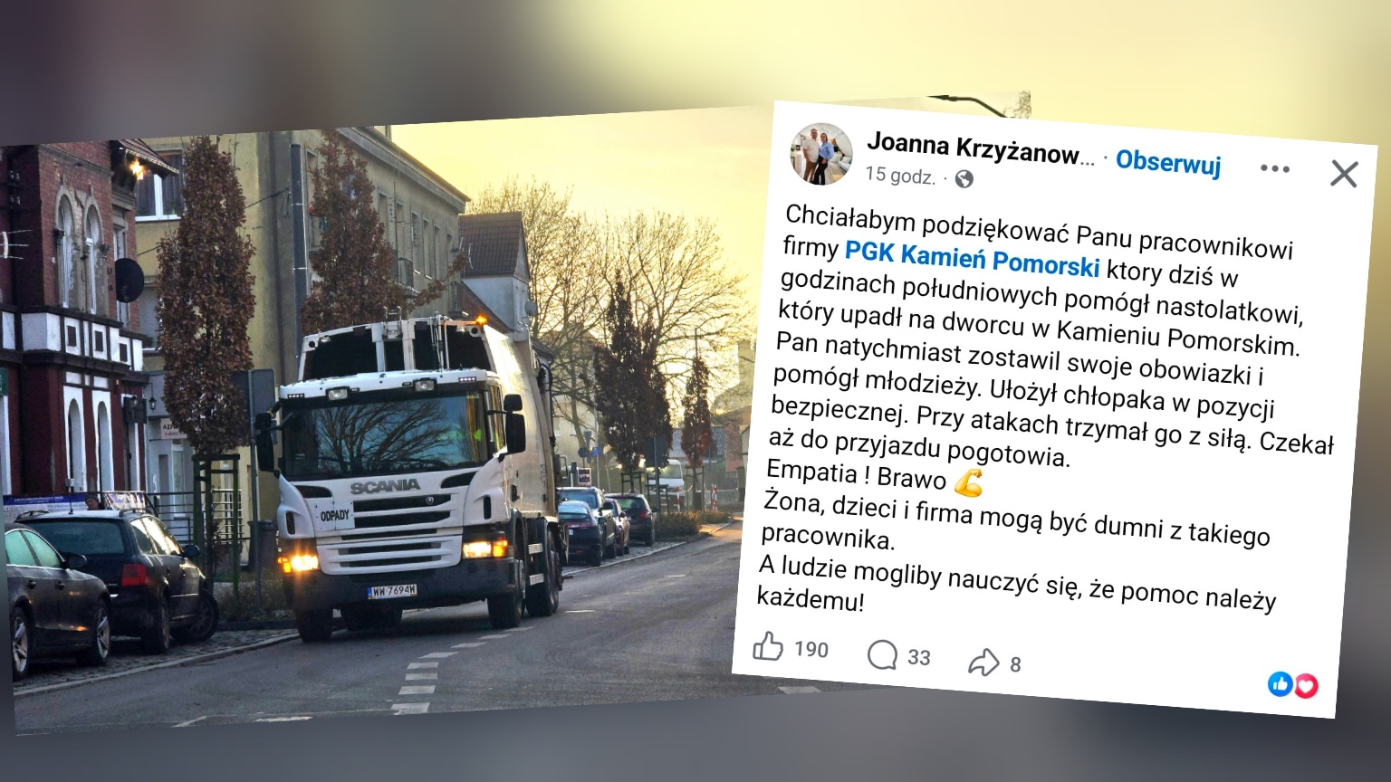 Pracownik PGK Kamień Pomorski ruszył z pomocą nastolatkowi