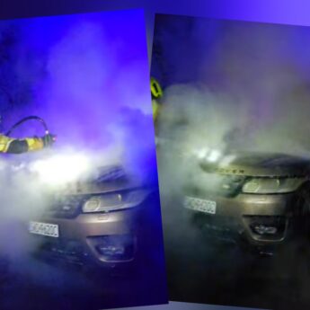 Pożar samochodu w Wisełce. Szybka akcja strażaków zapobiegła rozprzestrzenieniu ognia [FILM]