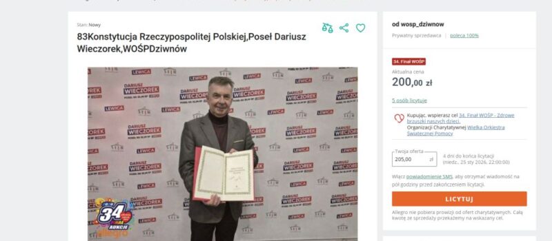 Konstytucja z autografem Marszałka Sejmu i dziesiątki unikatowych aukcji. Sprawdź, co można wylicytować w sztabie WOŚP Dziwnów