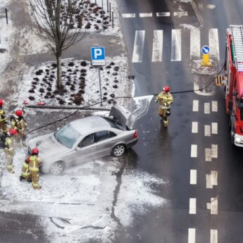 Pożar samochodu na ul. Mieszka I w Kamieniu Pomorskim. Interweniowali strażacy i policja