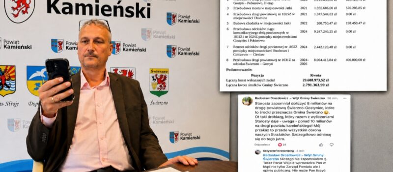 Nie 10 milionów, a 2,79 mln zł? Powiat Kamieński reaguje na słowa Wójta Świerzna [ZOBACZ FILM]